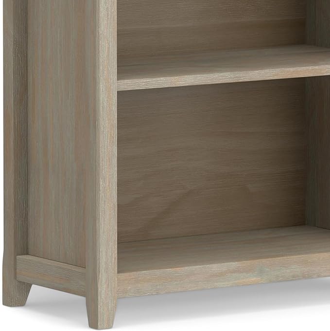 SIMPLIHOME Amherst SOLID WOOD 30 Inch Transitional 5 Shelf Bookcase in Distressed Grey, For the Living Room, Study Room and Office - LeafyLoom
