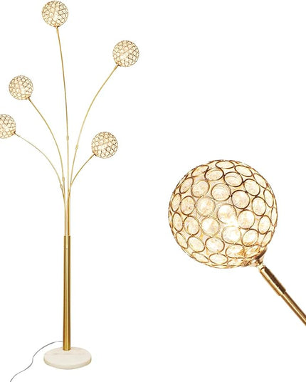 DLLT Floor Lamps for Living Room, 5-Light Gold Arc Standing Lamp, 86.6" Modern Tall Tree Floor Lamp with Adjustable Arms, Multi-Head LED Floor Lamps for Bedroom, Study, Office, G9 Bulbs Included - LeafyLoom