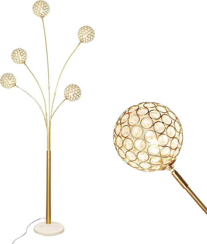 DLLT Floor Lamps for Living Room, 5-Light Gold Arc Standing Lamp, 86.6" Modern Tall Tree Floor Lamp with Adjustable Arms, Multi-Head LED Floor Lamps for Bedroom, Study, Office, G9 Bulbs Included - LeafyLoom