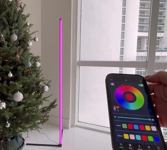 Smart RGB LED Floor Lamp 60" with 16 million DIY Colours Music Sync Bluetooth Mobile App Color Changing Ambient Lighting Fixture for Bedroom Gaming Living Room Home Office - LeafyLoom