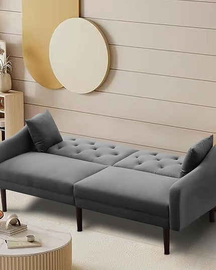 Mid-Century Modern Tufted Loveseat Sofa Living Room Furniture Sets with Adjusting Backrest & 2 Pillows Small Comfy Couch for Bedroom Apartment, Home Office Sofá, Gray-4 - LeafyLoom