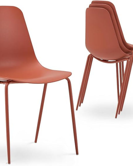 COLAMY Stackable Dining Chairs Set of 4, Indoor Outdoor Dining Room Side Chairs with Metal Legs, Modern Plastic Patio Chairs for Home/Kitchen/Office/Resturant/Bistro/Cafe, Orange - LeafyLoom