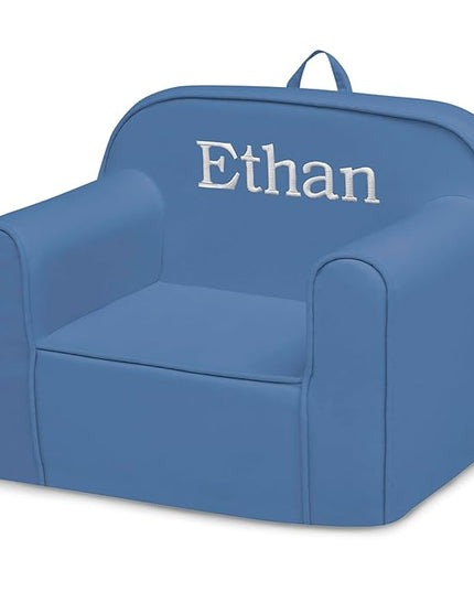 Delta Children Personalized Cozee Chair - Customize with Name – Foam Kids Chair for Ages 18 Months and Up, Indigo - LeafyLoom