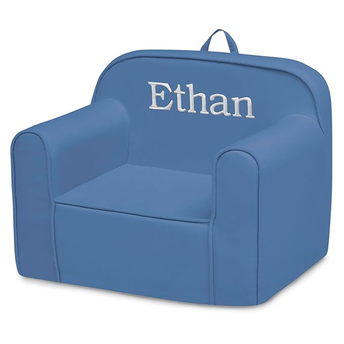 Delta Children Personalized Cozee Chair - Customize with Name – Foam Kids Chair for Ages 18 Months and Up, Indigo - LeafyLoom