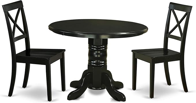 East West Furniture SHBO3-BLK-W 3 Piece Room Furniture Set Contains a Round Kitchen Table with Pedestal and 2 Dining Chairs, 42x42 Inch - LeafyLoom