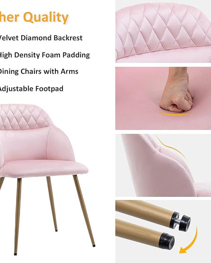 Velvet Dining Chairs Sets of 2, Modern Upholstered Accent Side Chairs with Gold Metal Legs for Kitchen Living Bed Room - LeafyLoom