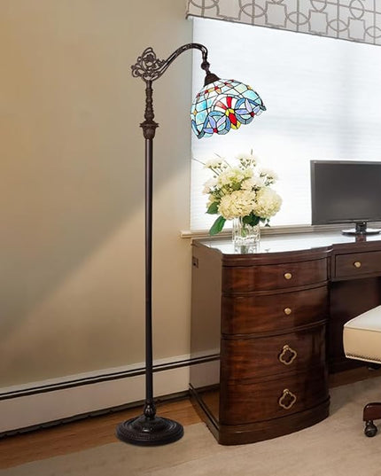 Capulina Tiffany Floor Lamp 62 Inches Height Antique Victorian Style Stained Glass Soft Light Arched Gooseneck Adjustable Angle Reading Lamp for Living Room Bedroom Home Office - LeafyLoom