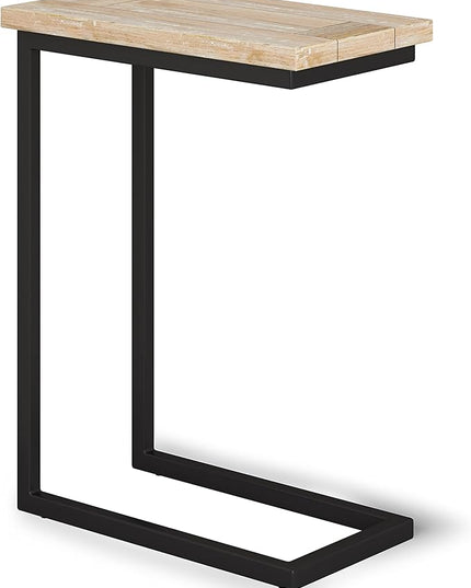 SIMPLIHOME Skyler SOLID MANGO WOOD and Metal 18 Inch Wide Rectangle C Side Table in Distressed White Wash, Fully Assembled, For the Living Room and Bedroom - LeafyLoom