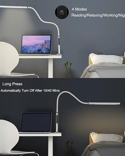 Eye-Caring Desk Lamp, Gooseneck Lamp with Clamp, Swing Arm Desk Light, Adjustable Brightness & Color Temperatures, Memory & Timer Function, Clip on Desk Lamp for Home Office, 12W, White - LeafyLoom