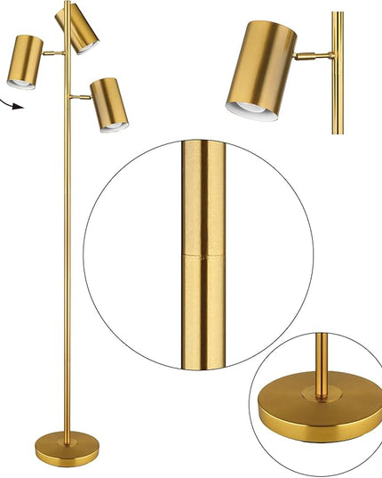 Tree Floor Lamp with 3 Light Bulbs,Gold Standing Tall Pole Lamp with 3 Adjustable Rotating Lights,Farmhouse Floor Lamp for Living Room Bedroom Office,Vintage Standing Lamp 9W E26 LED Bulbs Included - LeafyLoom
