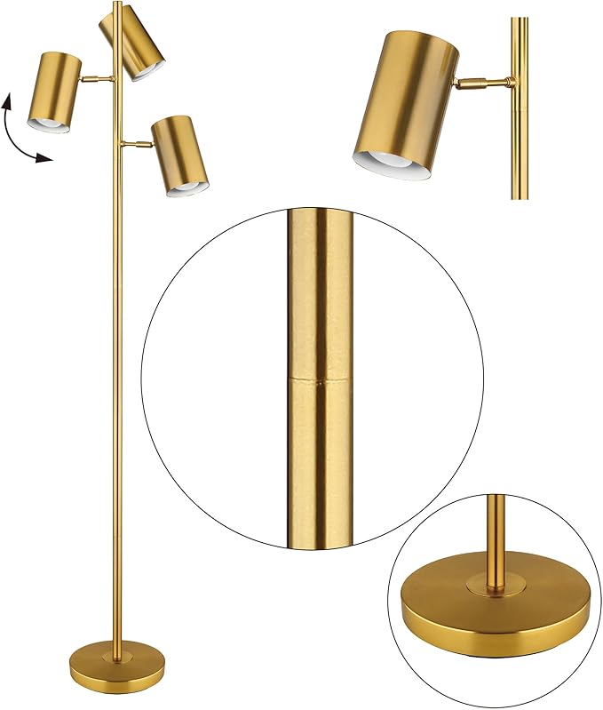 Tree Floor Lamp with 3 Light Bulbs,Gold Standing Tall Pole Lamp with 3 Adjustable Rotating Lights,Farmhouse Floor Lamp for Living Room Bedroom Office,Vintage Standing Lamp 9W E26 LED Bulbs Included - LeafyLoom
