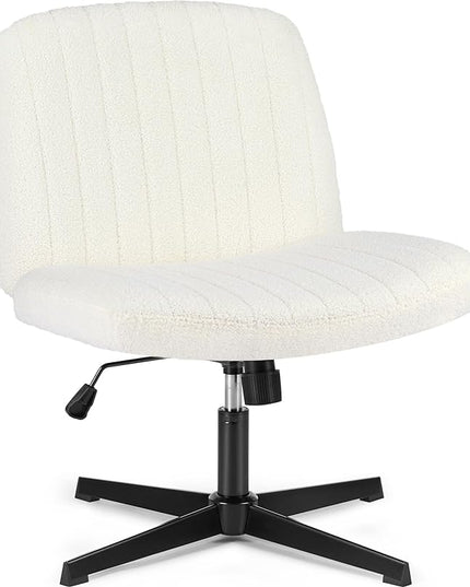 OLIXIS Cross Legged Armless Wide Adjustable Swivel Padded Home Office Desk Chair, Off White - LeafyLoom