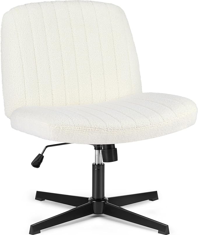 OLIXIS Cross Legged Armless Wide Adjustable Swivel Padded Home Office Desk Chair, Off White - LeafyLoom