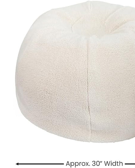 Flash Furniture Dillon Sherpa Bean Bag Chair, Classic Refillable Bean Bag Chair for Kids and Teens, Small, Natural - LeafyLoom