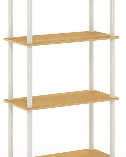 Furinno Turn-N-Tube 4-Tier Multipurpose Shelf Display Rack, Round Tubes, Blonde Maple/White - LeafyLoom