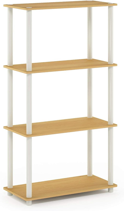 Furinno Turn-N-Tube 4-Tier Multipurpose Shelf Display Rack, Round Tubes, Blonde Maple/White - LeafyLoom