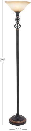 Deco 79 Metal Room Torchiere Antique Style Floor Lamp, Standing Lamp 15" x 15" x 70", Black - LeafyLoom