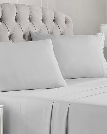 Mellanni California King Sheets Set - 4 PC Iconic Collection Bedding Sheets & Pillowcases - Hotel Luxury, Extra Soft, Cooling Bed Sheets - Deep Pocket up to 16 inch (Cal King, Light Gray) - LeafyLoom