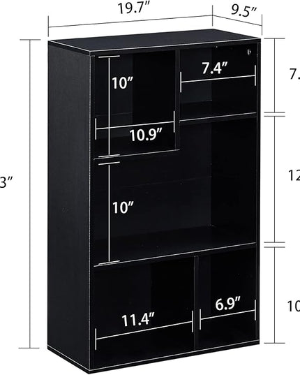 VECELO 5 Cube Modern Bookcases,3 Tier Bookshelves,31 Inch High Cubby Storage Organizer，Shelf Hight Up to 12.8 Inches Suit for Most Books,Vertical or Horizontal Use Available,Vintage Black - LeafyLoom
