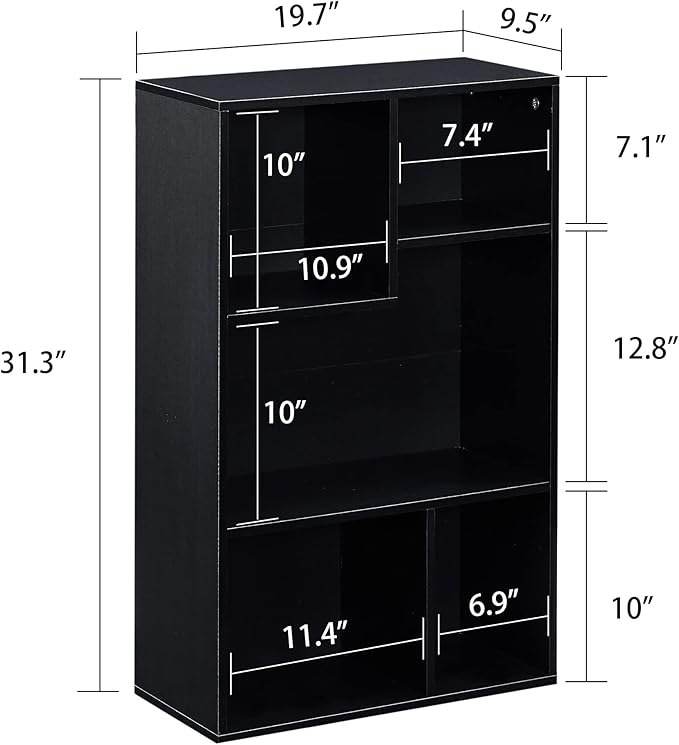 VECELO 5 Cube Modern Bookcases,3 Tier Bookshelves,31 Inch High Cubby Storage Organizer，Shelf Hight Up to 12.8 Inches Suit for Most Books,Vertical or Horizontal Use Available,Vintage Black - LeafyLoom