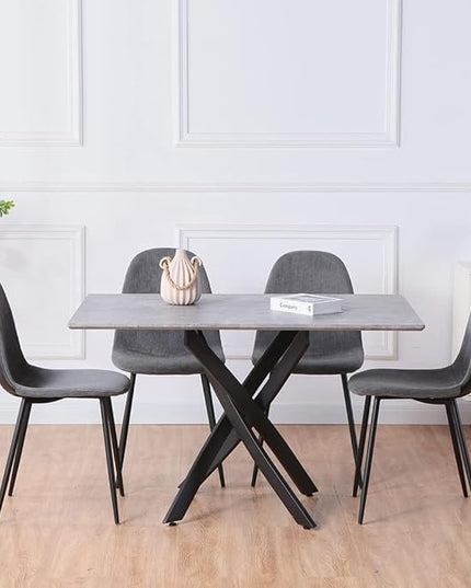 Grey Marble Dining Table with Black Metal Legs, 47" Modern Rectangular Kitchen Table for Dining Room Kitchen - LeafyLoom