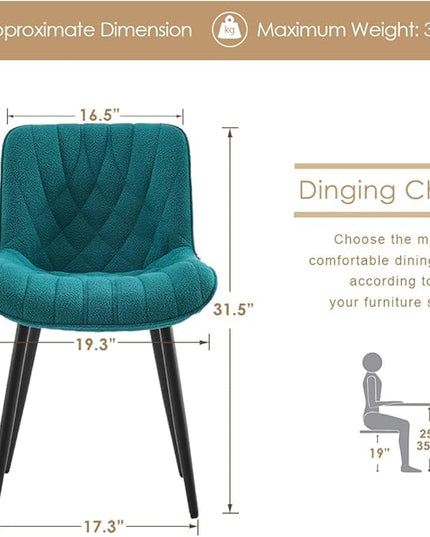 YOUNUOKE Comfortable Dining Chairs Set of 2, Mid-Century Modern Kitchen Dining Room Chairs, Upholstered Backrest Boucle Dining Chair with Black Metal, Pine Green - LeafyLoom