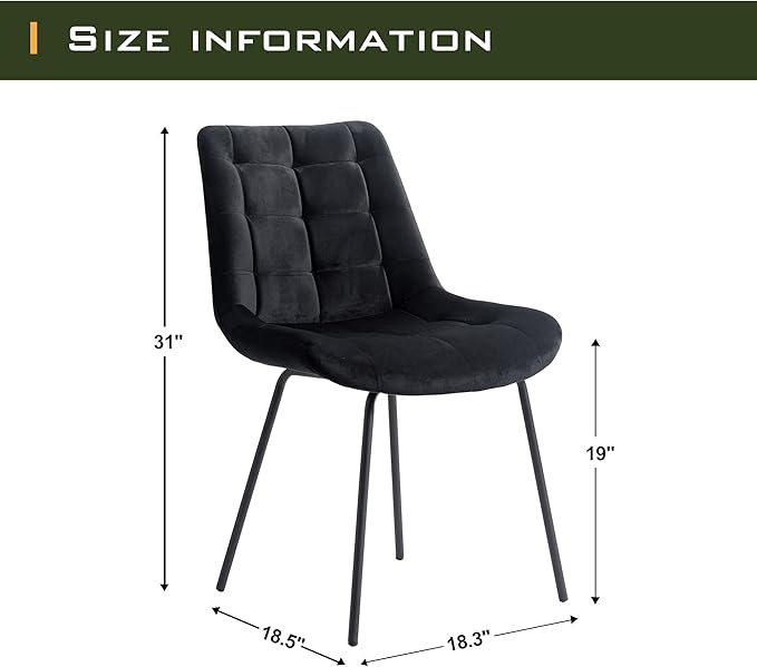 NicBex Velvet Dining Chairs, Upholstered Reception Chairs, Tufted Accent Chair with Metal Legs for Home Kitchen, Living Room, Set of 2, Black - LeafyLoom