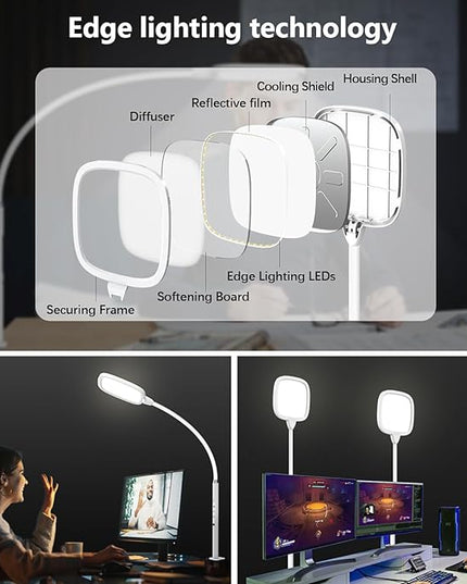 LED Desk Lamps for Home Office, Clamp Desk Light for Video Conference, Dimmable, Rotatable, Top Bright, Large Lighting Area, Remote & Touch, Clip Table Lamp for Computer Monitor, Study, Work - LeafyLoom