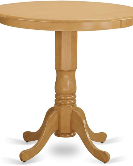 East West Furniture JAGR3-OAK-W 3 Piece Kitchen Counter Height Dining Table Set Contains a Round Wooden Table with Pedestal and 2 Dining Chairs, 36x36 Inch, Oak - LeafyLoom