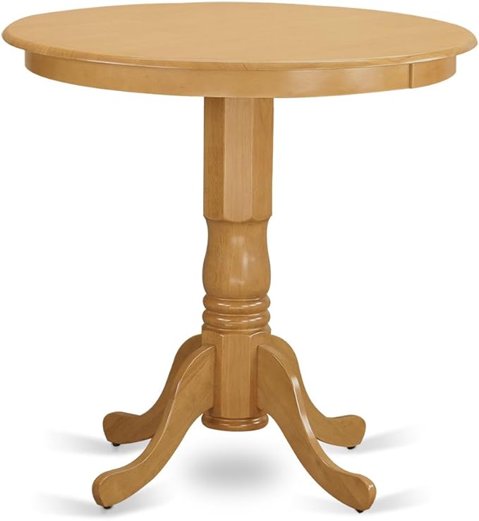 East West Furniture JAGR3-OAK-W 3 Piece Kitchen Counter Height Dining Table Set Contains a Round Wooden Table with Pedestal and 2 Dining Chairs, 36x36 Inch, Oak - LeafyLoom