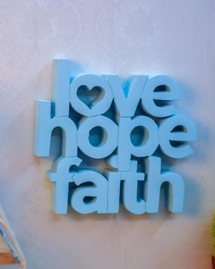 Love Hope Faith Blue, Aesthetic table decor for home or office, desk or Shelf. Quirky room decoration showpiece, ideal for birthday gift, corporate gift, and inspiring wall decor. - LeafyLoom