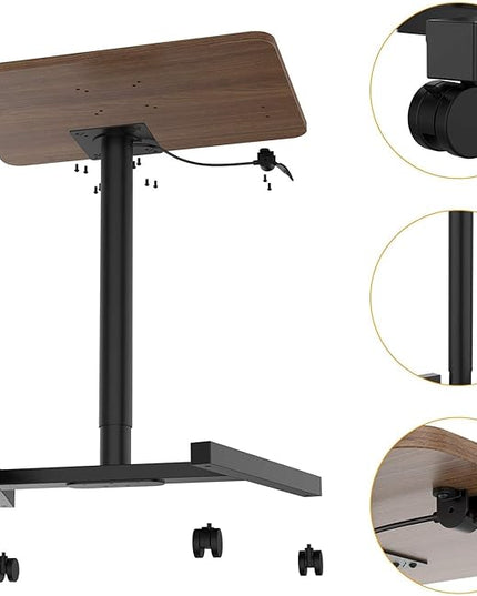 28-Inch Height Adjustable Laptop Desk, Sit-to-Stand Desk with Lockable Wheels, Rolling Standing Mobile Desk Cart for Home Office Classroom (Coffee) - LeafyLoom