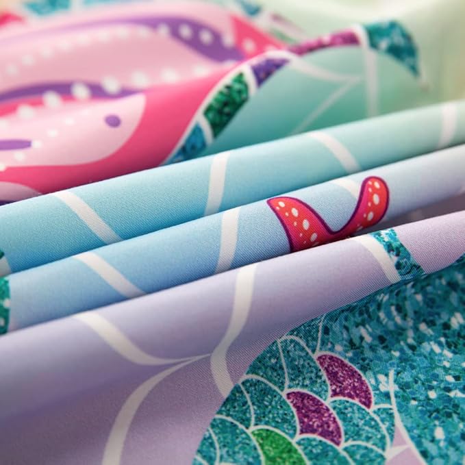ADASMILE A & S 6 Pieces Mermaid Comforter Twin for Girls Kids Mermaid Bedding Fish Scale with Starfish Turtle Printed Bed in a Bag Comforter and Sheet Set Rainbow Mermaid Scale Bedding Home Decor - LeafyLoom