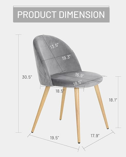 FurnitureR Upholstered Velvet Dining Chair Mid Back Armless with Wood Legs for Home Kitchen Bedroom Living Room, Set of 1, Grey - LeafyLoom