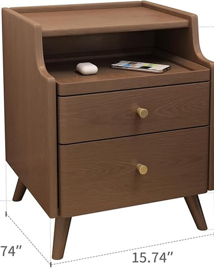 Solid Wood Nightstand, Nightstand with Drawers, Walnut Bedside Table for Bedroom - LeafyLoom