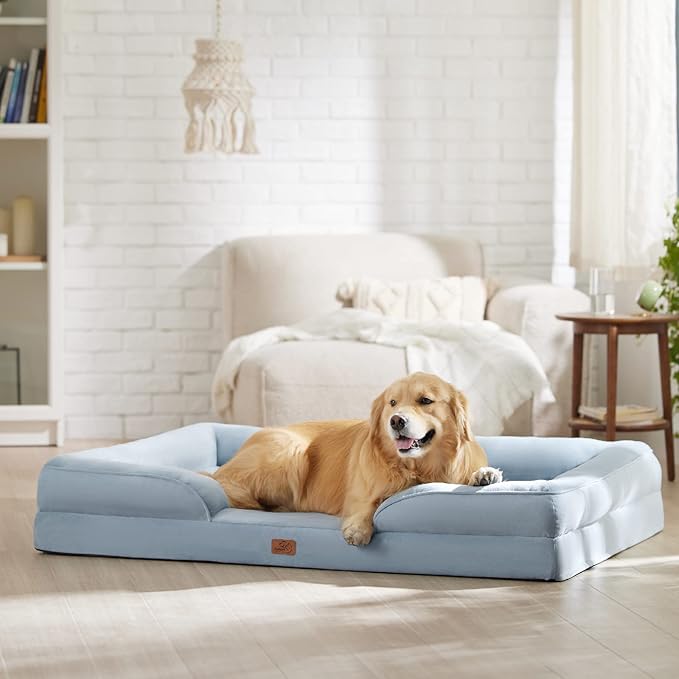 Bedsure XXL Orthopedic Dog Bed - Washable Great Dane Dog Sofa Beds for Giant Dogs, Supportive Foam Pet Couch Bed with Removable Washable Cover, Waterproof Lining and Nonskid Bottom, Light Blue BEDSURE
