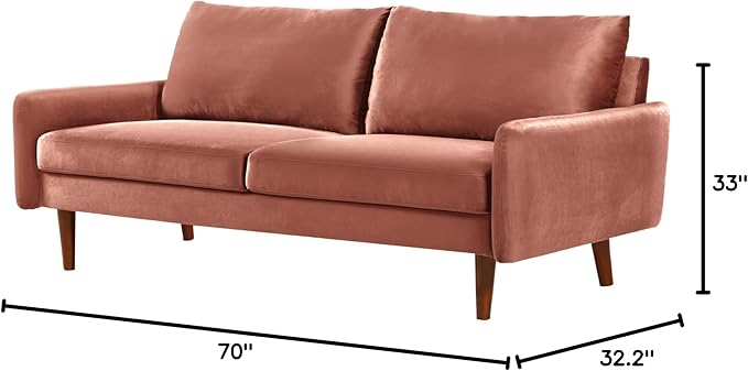 US Pride Furniture Kent Modern Velvet Sofa, Comfortable 3 Seater Couch for Living Rooms and Small Spaces, Ideal Studio Apartment Furniture with Sleek Design, Rose - LeafyLoom