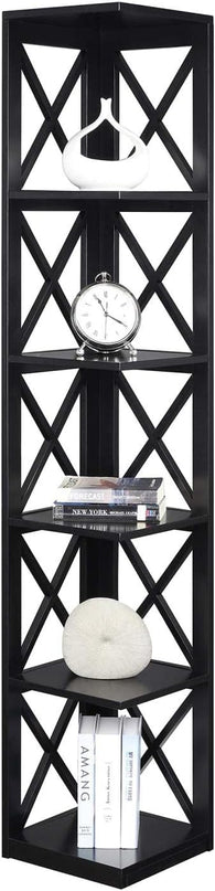 Convenience Concepts Oxford 5 Tier Corner Bookcase, Black - LeafyLoom