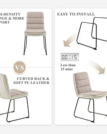 COLAMY Dining Chairs Set of 4, Modern Waffle Fabric Dining Chairs, Faux Leather Kitchen Chairs with Back for Dining Living Waiting Room, Light Brown - LeafyLoom