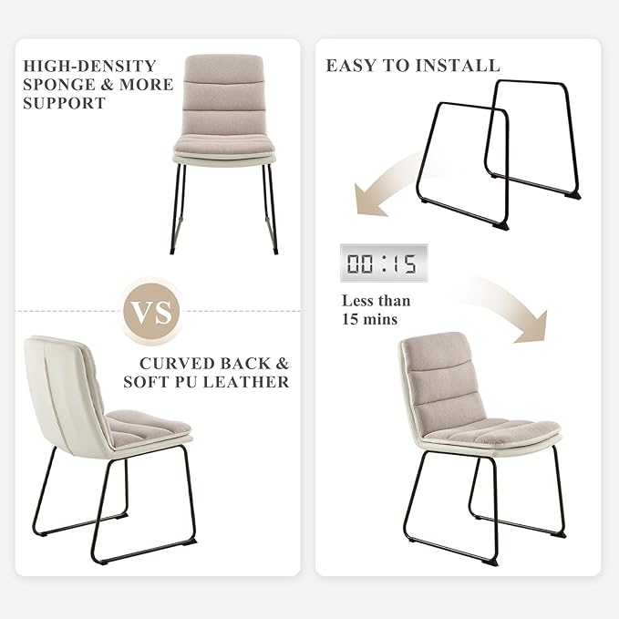 COLAMY Dining Chairs Set of 4, Modern Waffle Fabric Dining Chairs, Faux Leather Kitchen Chairs with Back for Dining Living Waiting Room, Light Brown - LeafyLoom