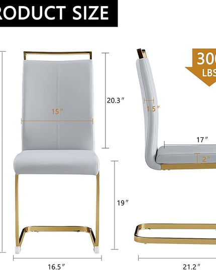 Modern Dining Chairs Set of 6,High Back Light Grey Kitchen Chairs,Faux Leather Side Chair with Gold Plated Metal Legs,Easy to Clean Upholstered Dining Chairs,Ideal for Living Room - LeafyLoom