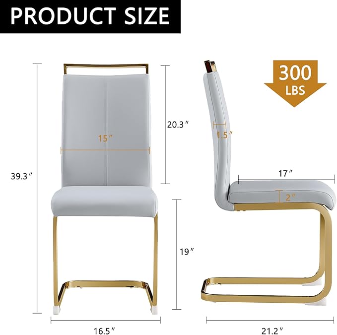 Modern Dining Chairs Set of 6,High Back Light Grey Kitchen Chairs,Faux Leather Side Chair with Gold Plated Metal Legs,Easy to Clean Upholstered Dining Chairs,Ideal for Living Room - LeafyLoom