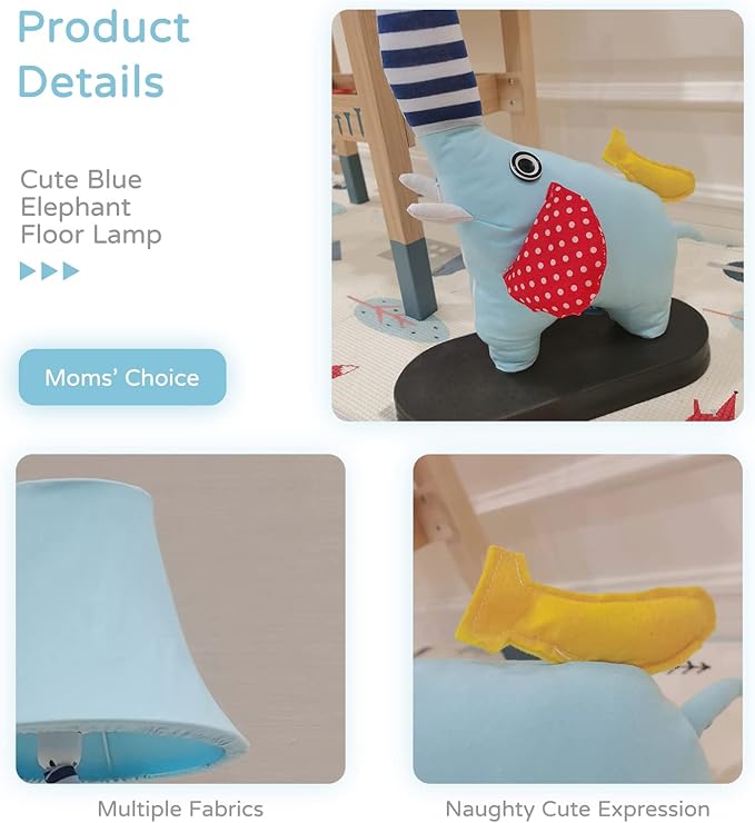 Floor Lamp, Blue Elephant Creative Design Modern Floor Lamp for Bedroom, 51 Inch Tall Hand-Stitched Toy Standing Lamp, Floor Lamps for Living Room Come with an E26 LED Bulb (Blue Elephant) - LeafyLoom
