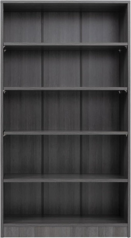 STARY 5 Shelf Carbon Black Bookcase 60 inch Tall Wood Bookshelf for Bedroom - LeafyLoom