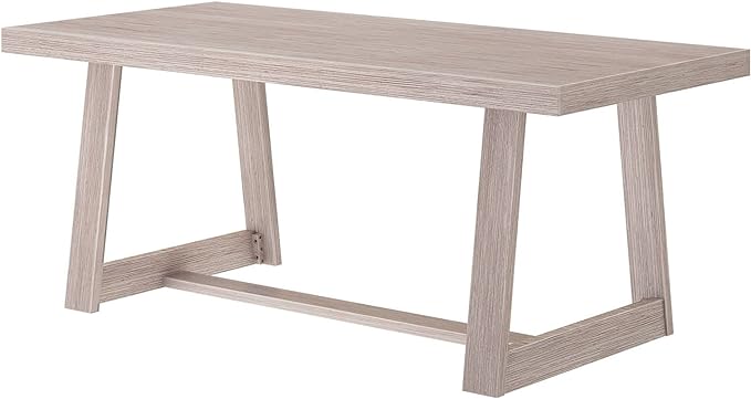 Plank+Beam 72 Inch Farmhouse Dining Table, Solid Wood Rustic Kitchen Table, Large Wooden Rectangular Dinner Table for Dining Room, Home Office, Living Room Furniture, Easy Assembly, Seashell Wirebrush - LeafyLoom