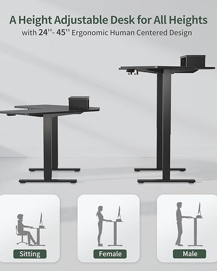 FEZIBO Corner Standing Desk, 48 Inches L Shaped Standing Desk, Electric Stand Up Corner Desk, Home Office Sit Stand Desk with Black Top and Frame - LeafyLoom
