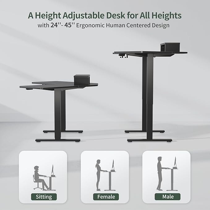 FEZIBO Corner Standing Desk, 48 Inches L Shaped Standing Desk, Electric Stand Up Corner Desk, Home Office Sit Stand Desk with Black Top and Frame - LeafyLoom