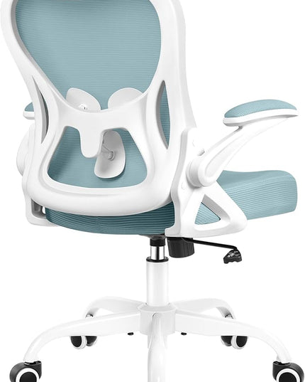 Office Chair Desk Chair, Ergonomic Mesh Computer Chair Home Office Desk Chairs, Swivel Task Chair Mid Back Breathable Rolling Chair with Adjustable Lumbar Support Flip Up Armrest (Light Blue) - LeafyLoom