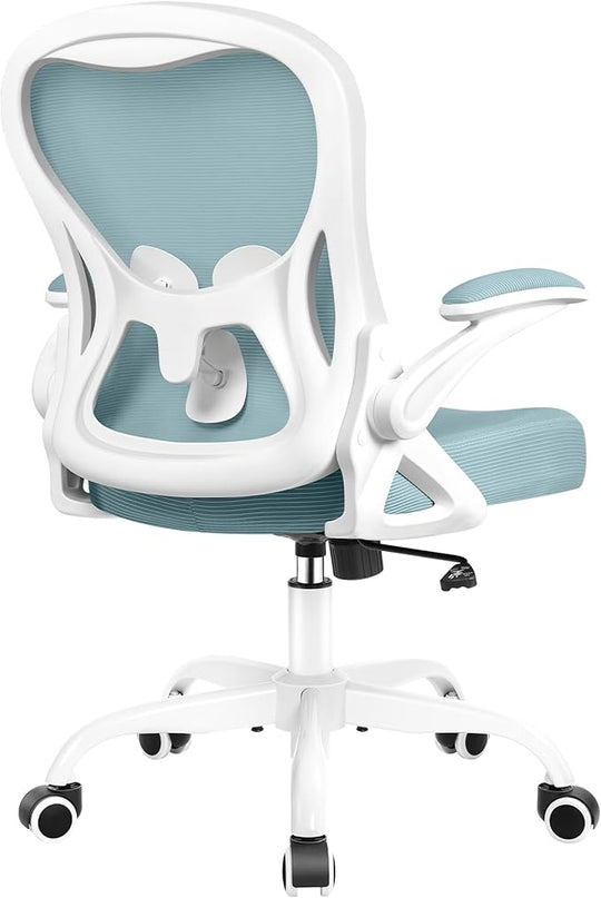 Office Chair Desk Chair, Ergonomic Mesh Computer Chair Home Office Desk Chairs, Swivel Task Chair Mid Back Breathable Rolling Chair with Adjustable Lumbar Support Flip Up Armrest (Light Blue) - LeafyLoom