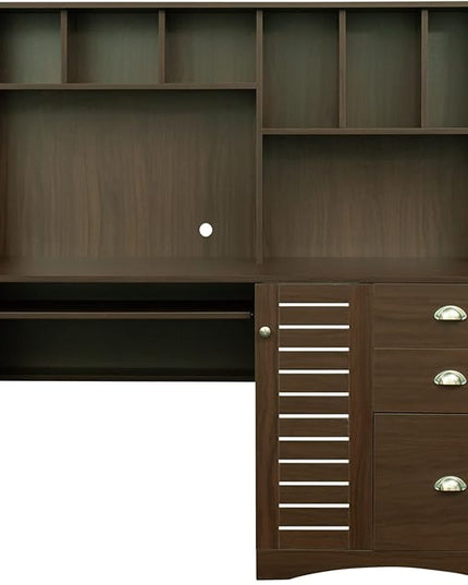 NicBex Laik-DW-00017-DX Desks, 59.06" W x 23.62" D x 57.68" H, Walnut - LeafyLoom